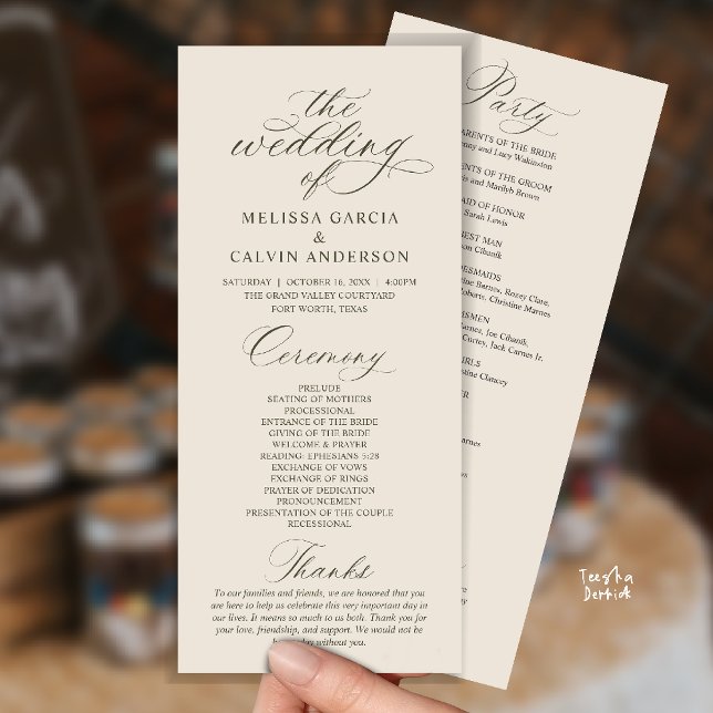 Modern Classy Elegant Wedding Ceremony Programme (Modern Classy Elegant Romantic Wedding Ceremony Program Card in cream grey)