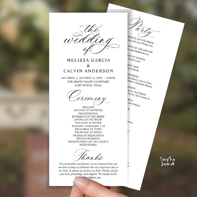 Modern Classy Elegant Wedding Ceremony Programme (Modern Classy Elegant Romantic Wedding Ceremony Program Card in Black and white)