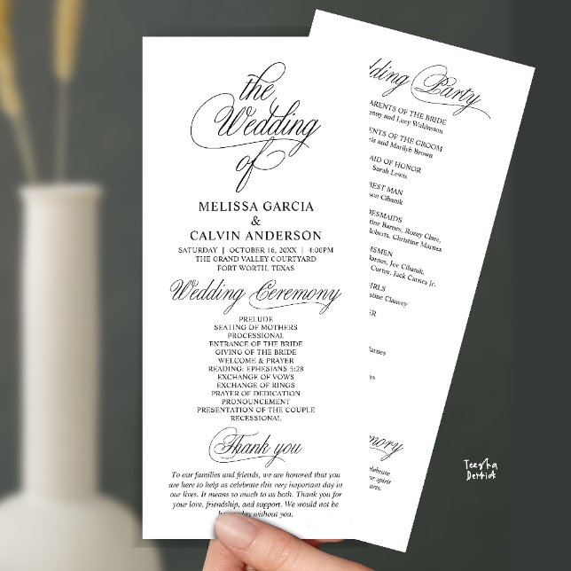 Modern Classy Elegant Wedding Ceremony Programme (Modern Classy Elegant Wedding Ceremony Program Card in Black and White)
