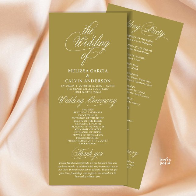 Modern Classy Elegant Wedding Ceremony Programme (Modern Classy Elegant Wedding Ceremony Program Card in Yellow Gold)