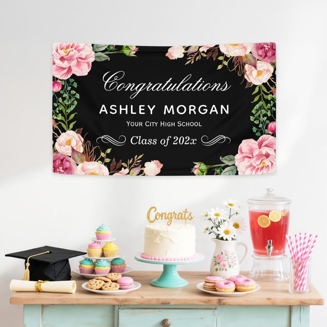 Modern Classy Floral Congrats Graduation Party Banner (Creator Uploaded)