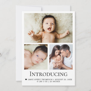 Modern classy Introducing Baby three photos Thank You Card