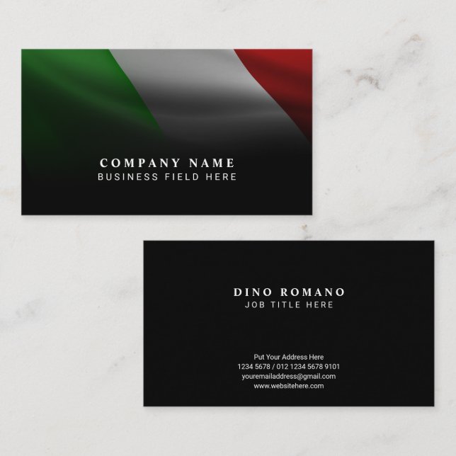 Modern Classy Italian National Flag Black Business Card (Front/Back)