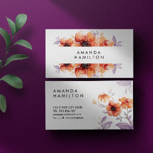 Modern Classy Lilac Orange Watercolor Flower Business Card