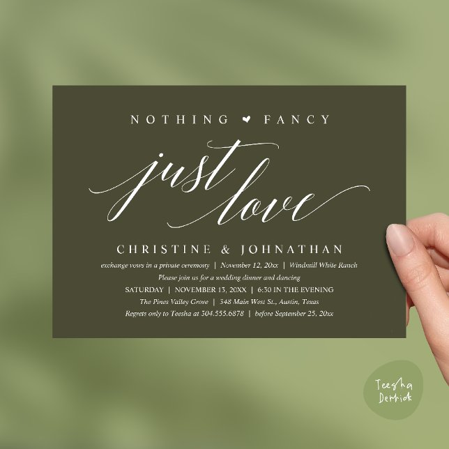 Modern Classy Nothing Fancy, Just Love, Reception Invitation (Modern Classy Nothing Fancy, Just Love, Wedding Reception Dinner Invitation Card in Sage Green)