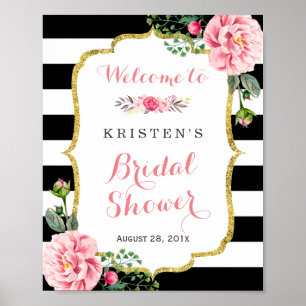 Modern Classy Pink Floral Bridal Shower Sign