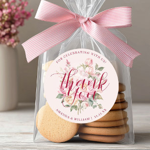 Modern Classy Pink Roses Flowers Thank You Favour Classic Round Sticker