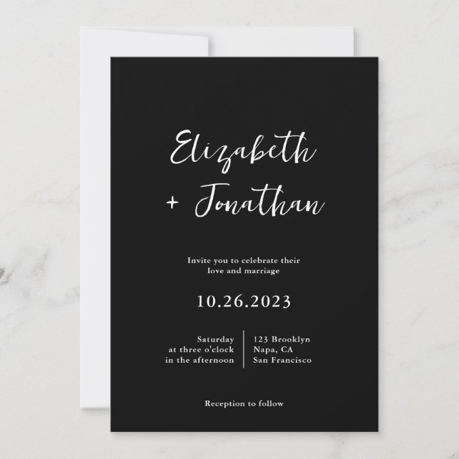 Modern Classy Script Photo Black Wedding Invitation (Front)