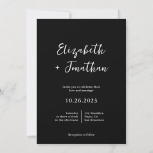 Modern Classy Script Photo Black Wedding Invitation
