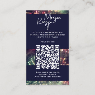 Modern Classy Typography Custom QR Code Fireworks  Business Card