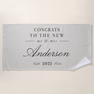 Modern classy typography Mr and Mrs wedding  Beach Towel