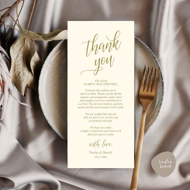 Modern Classy Wedding Dinner Thank You Card (Modern Classy Wedding Dinner Thank You Card Reception brunch lunch in yellow gold)