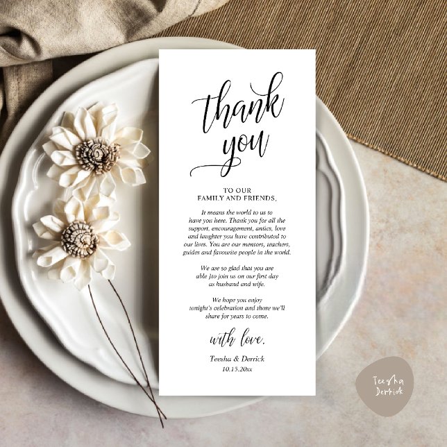 Modern Classy Wedding Dinner Thank You Card (Modern Classy Wedding Dinner Thank You Card Reception brunch lunch in Black White)
