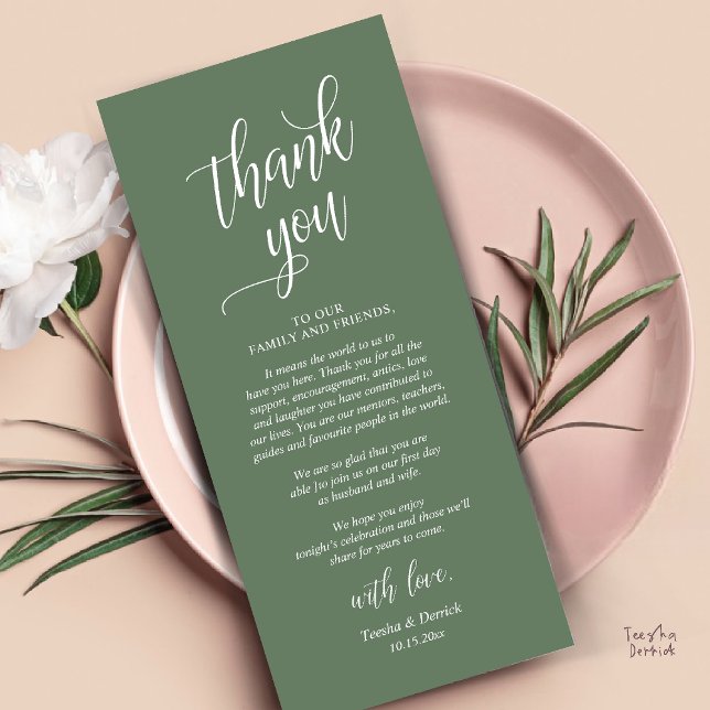 Modern Classy Wedding Dinner Thank You Card (Modern Classy Wedding Dinner Thank You Card Reception brunch lunch in Sage Green)
