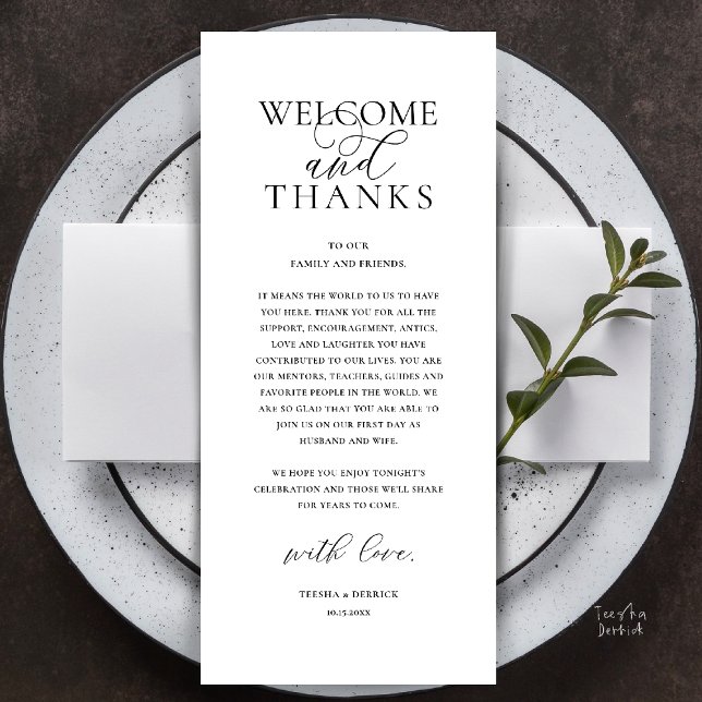 Modern Classy Wedding Reception Thank You Card (Modern Classy Wedding Reception Dinner Lunch Brunch Thank You Card in Black and White)