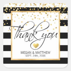 Modern Classy White Black & Gold Wedding Thank You Square Sticker