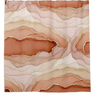 Modern Clay Marble Gold Abstract Flow Shower Curtain