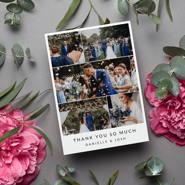 Modern Clean 5 Wedding Photo Collage Thank You (Creator Uploaded)