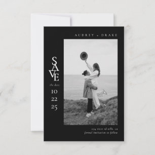 Modern Clean Black and White Photo Wedding Save Th The Date
