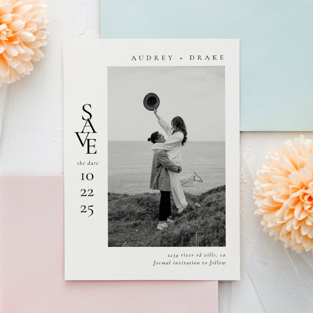 Modern Clean Black and White Photo Wedding Save The Date (Creator Uploaded)