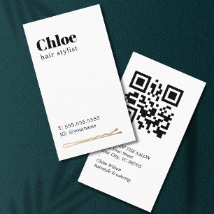 Modern Clean Black White Golden Hair Pink Salon Business Card