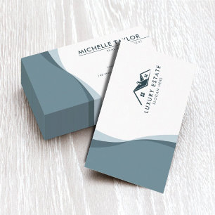 Modern & Clean Blue Wave Real Estate  Business Card