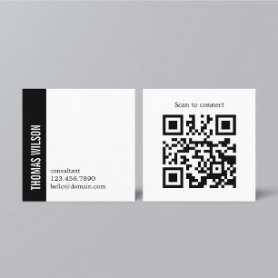 Modern Clean Bold Black White Consultant QR code Square Business Card