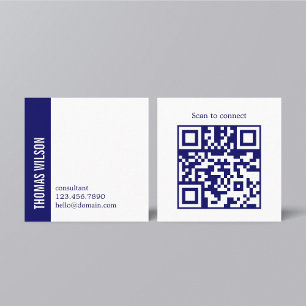 Modern Clean Bold Blue White Consultant QR code Square Business Card