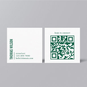 Modern Clean Bold Green White Consultant QR code Square Business Card
