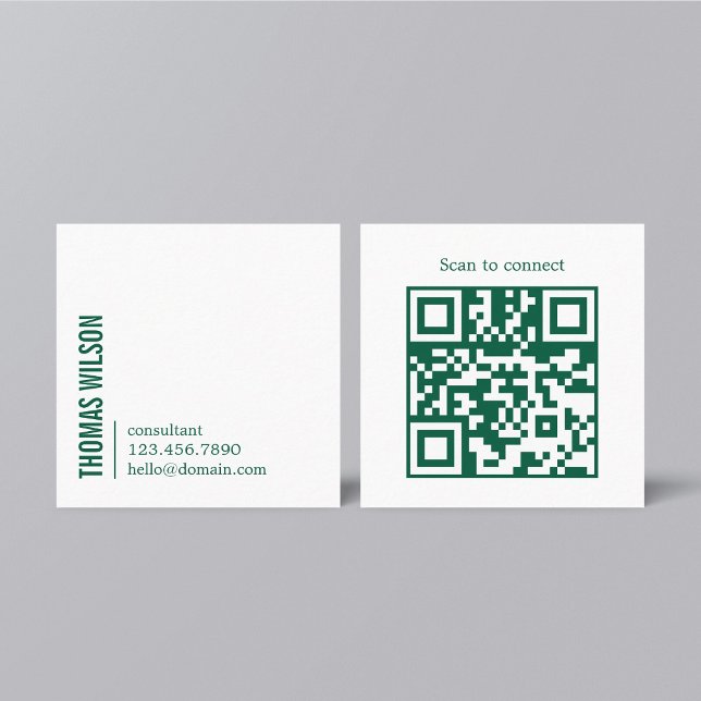 Modern Clean Bold Green White Consultant QR code Square Business Card (Creator Uploaded)