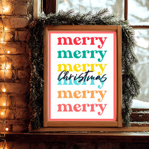 Modern Clean Colourful Red White Merry Christmas Poster
