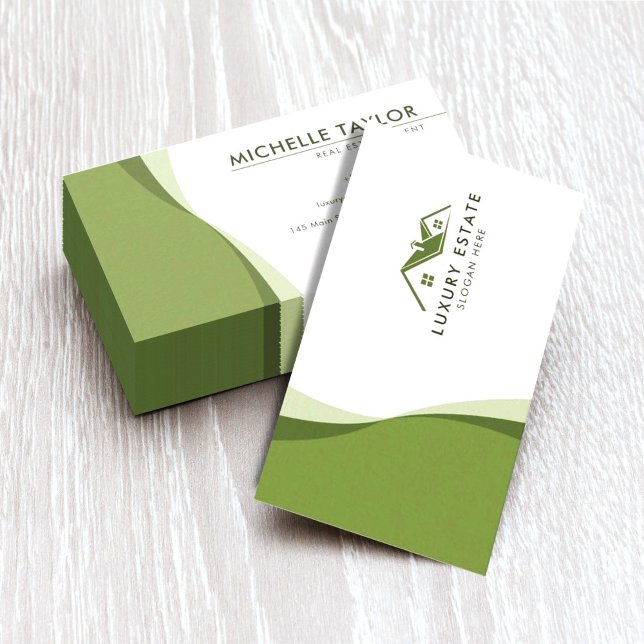 Modern & Clean Green Wave Real Estate Business Card (Creator Uploaded)
