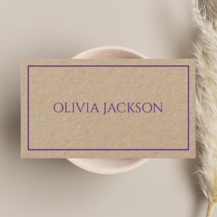 Modern Clean Purple Border Rustic Kraft Vintage  Business Card