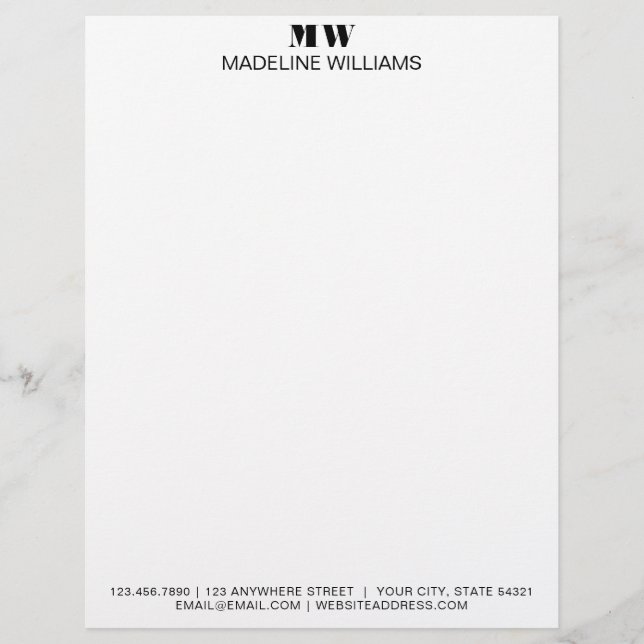 Modern Clean Simple Minimalist Monogram Business Custom Letterhead (Front)