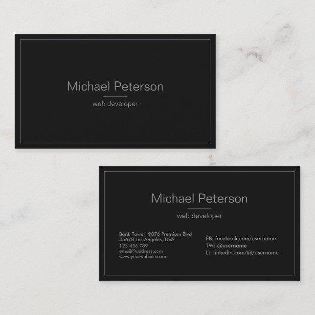 Modern Clean Simple Minimalist Professional Black Business Card (Front/Back)