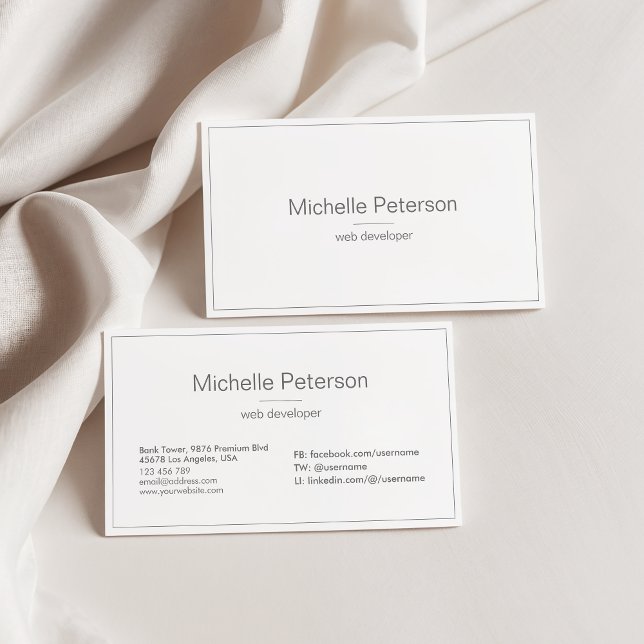 Modern Clean Simple Minimalist Professional White Business Card (Creator Uploaded)