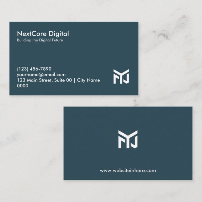 Modern Clean Teal Minimalist Digital Tech Look Business Card (Front/Back)