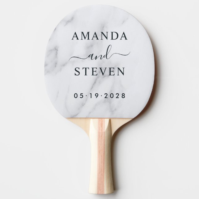 Modern Clean White Couple Names with Wedding Date Ping Pong Paddle (Back)
