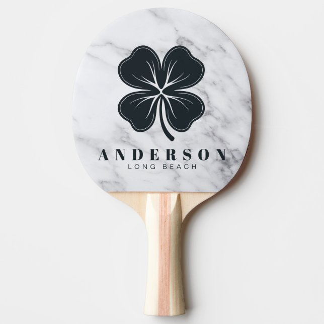 Modern Clean White Four Leaf Clover with Name Ping Pong Paddle (Front)
