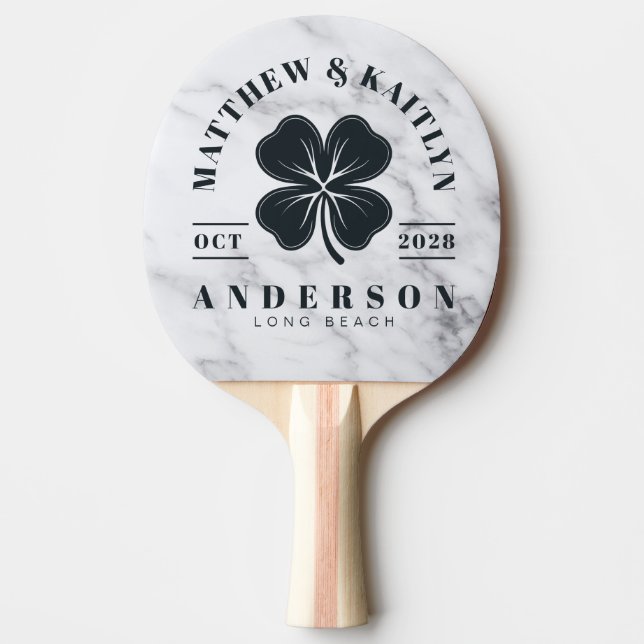 Modern Clean White Irish Lucky Clover WeddingCrest Ping Pong Paddle (Front)