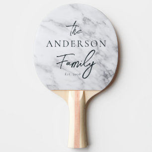 Modern Clean White Marble Hand Written Family Name Ping Pong Paddle