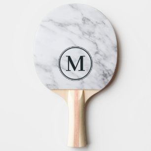 Modern Clean White Marble Monogram Ping Pong Paddle