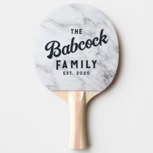Modern Clean White Marble Stone Retro Family Name  Ping Pong Paddle
