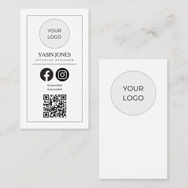 Modern Clean White QR Code Social Media Business Card (Front/Back)