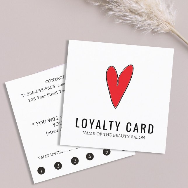 Modern Clean White Red Heart Beauty Salon Loyalty Card (Creator Uploaded)