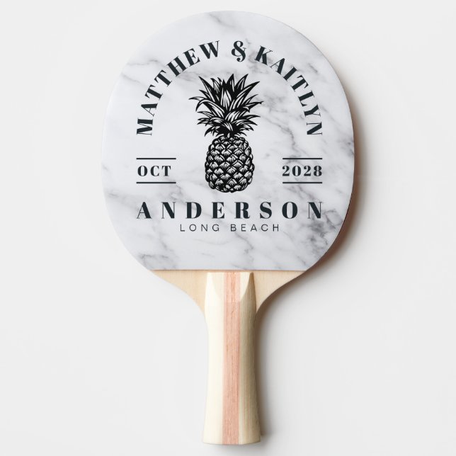 Modern Clean White Tropical Pineapple WeddingCrest Ping Pong Paddle (Front)