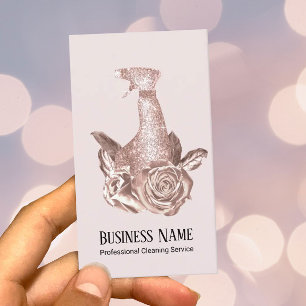 Modern Cleaning Blush Rose Gold Spray & Flowers Business Card