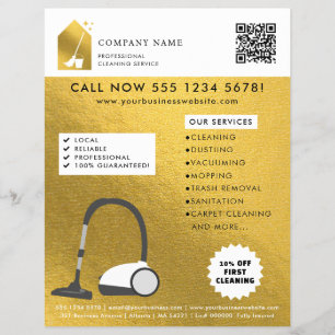 Modern Cleaning Cleaner Service Logo Gold QR Code Flyer