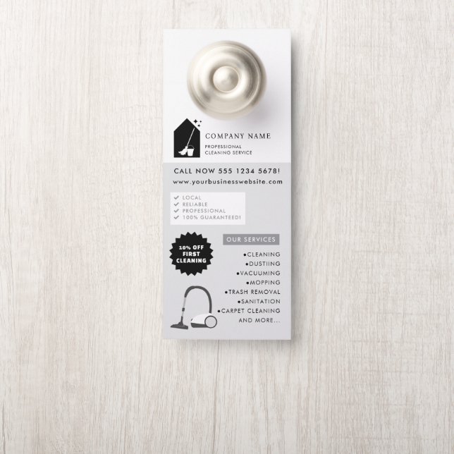 Modern Cleaning Cleaner Service Logo Gray QR Code Door Hanger (On Knob)