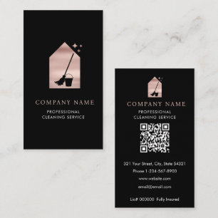 Modern Cleaning Cleaner Service Logo Rose Gold Business Card